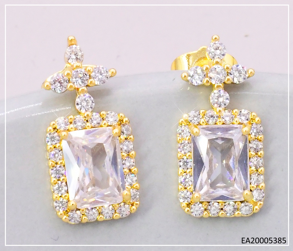 ARETES FLOR 4 PETALOS  ZIRC. RECTANGULO EE4814-3