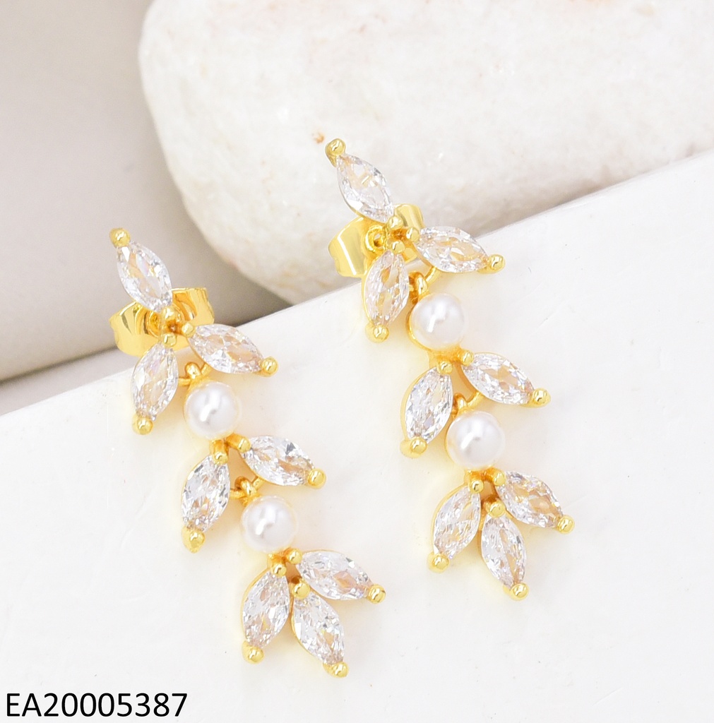 ARETES DOR COLGANTE HOJA ZIRC. PERLA EE4819-9
