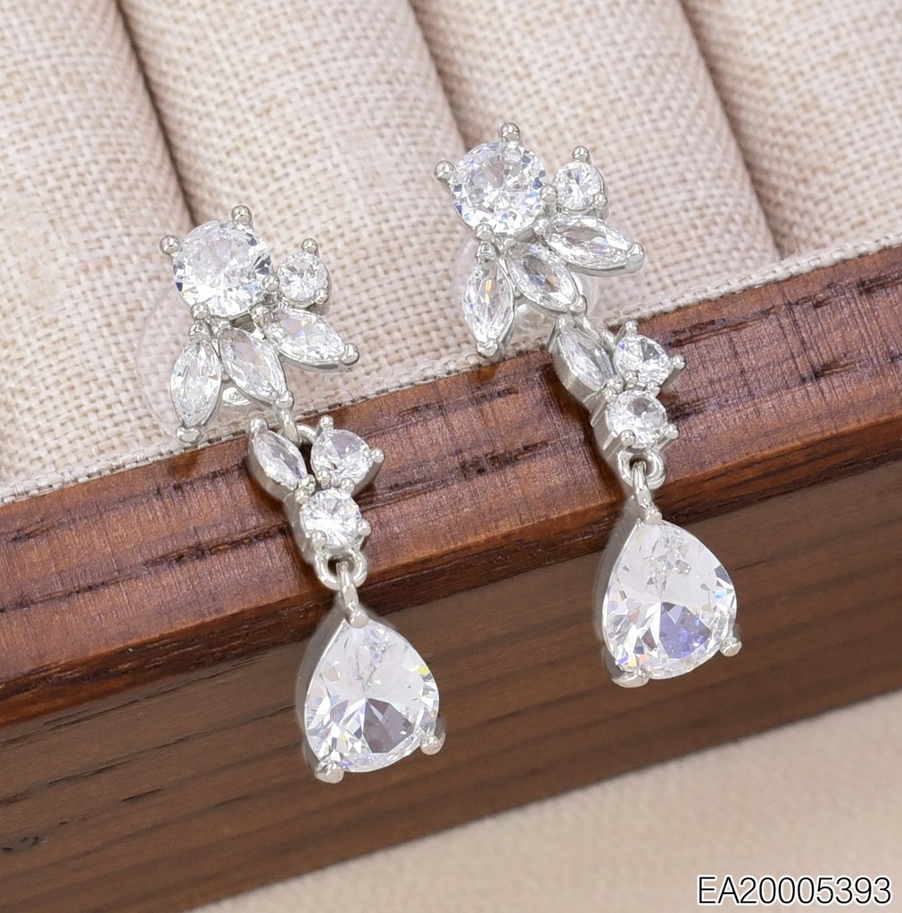 ARETES ZIRC. MEDIA FLOR COLGANTE GOTA PLATD. EE4825-6