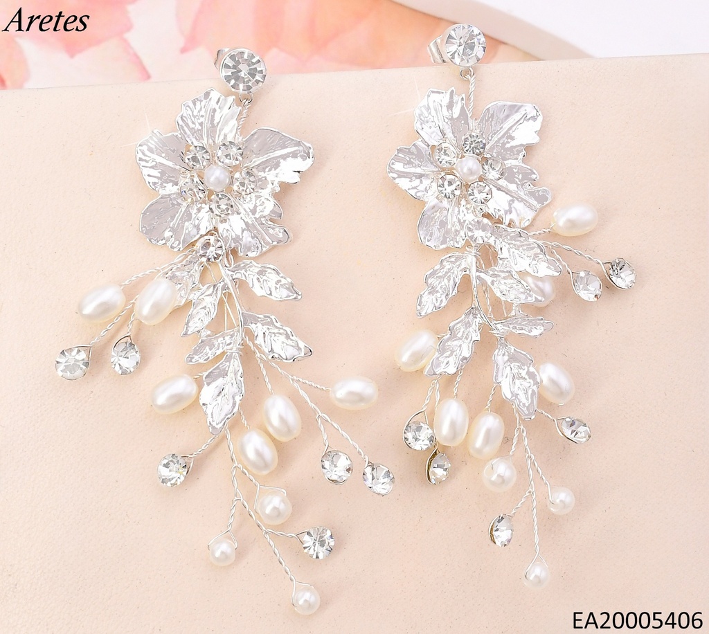 ARETES FLOR HOJAS COLGANTE PLATD. EE4861-411