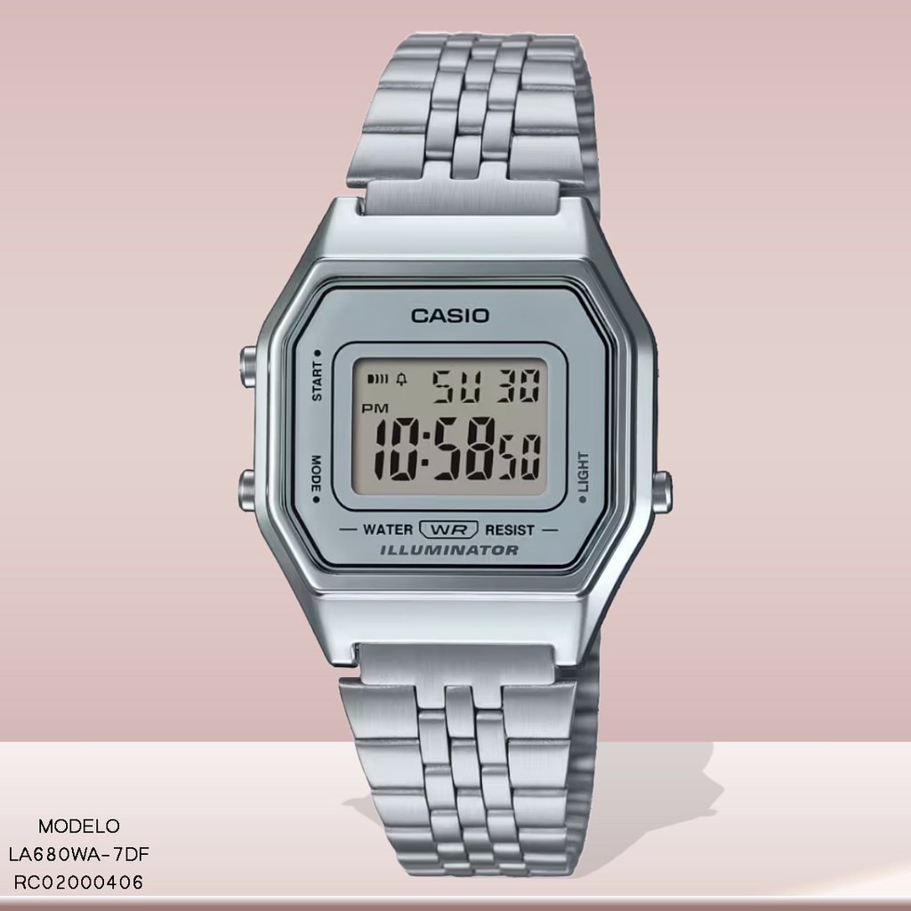 RELOJ CASIO DIGITAL LA680WA-7DF METAL PLAT.