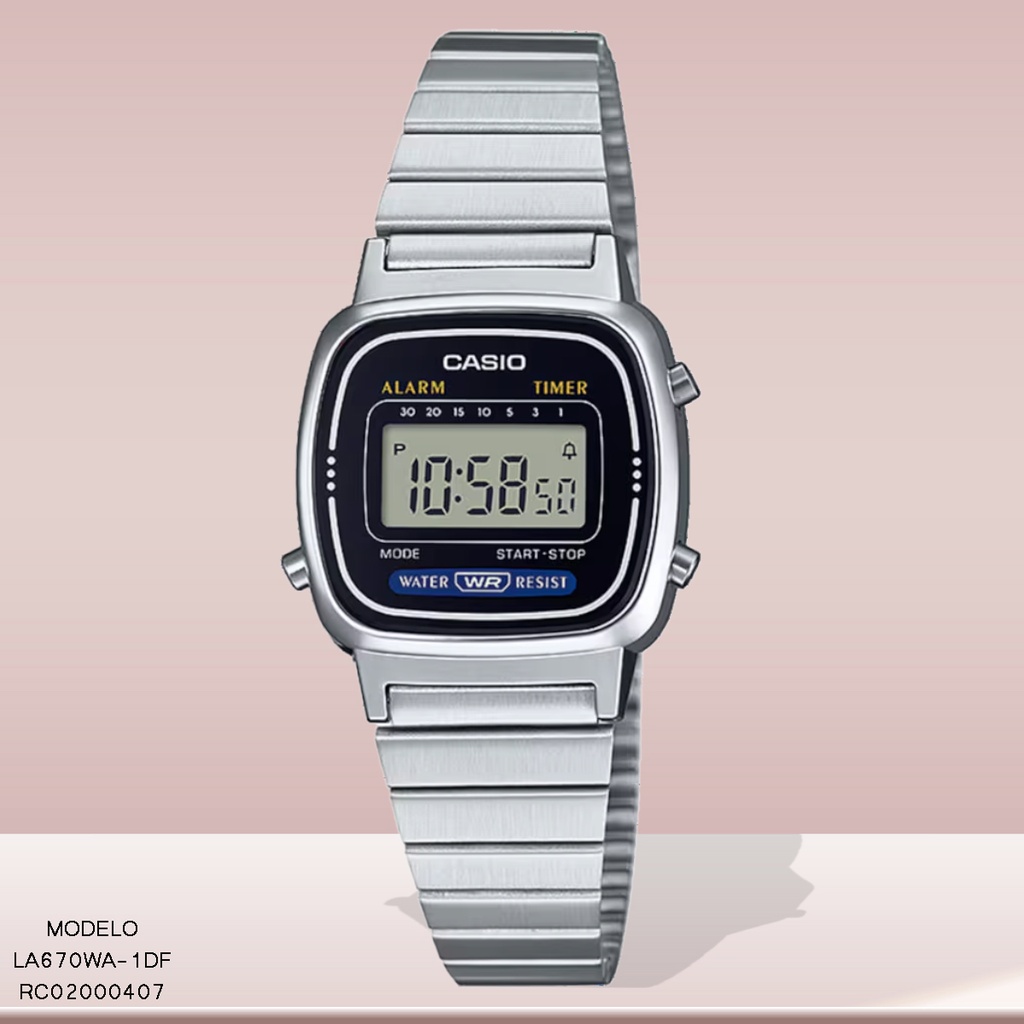 RELOJ CASIO DIGITAL LA670WA-1DF METAL PLAT.