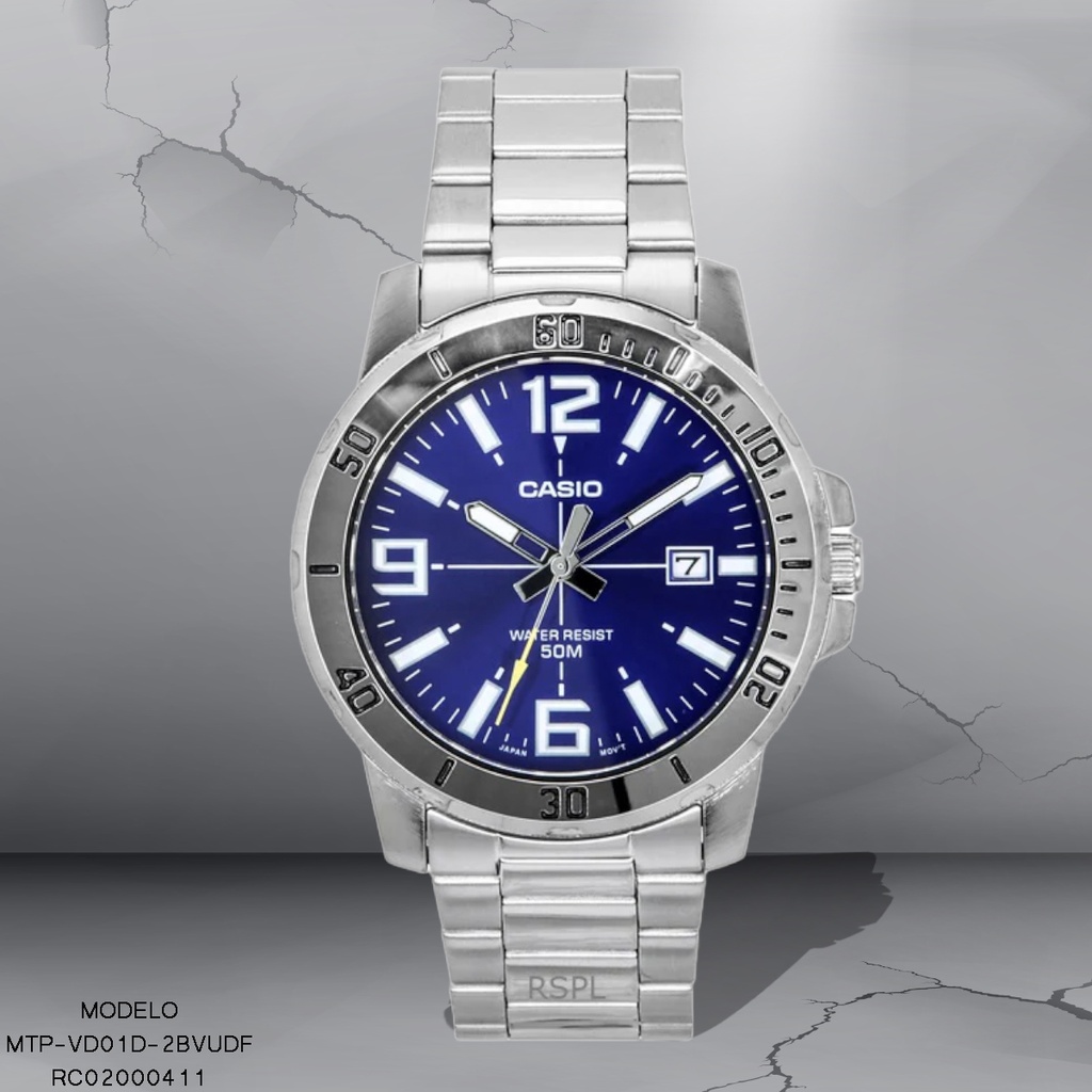 RELOJ CASIO ANALOGO MTP-VD01D-2BVUDF METAL PLAT.