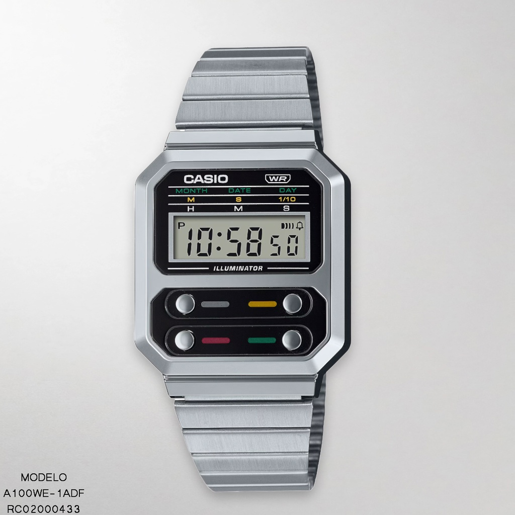 RELOJ CASIO DIGITAL A100WE-1ADF METAL PLAT.