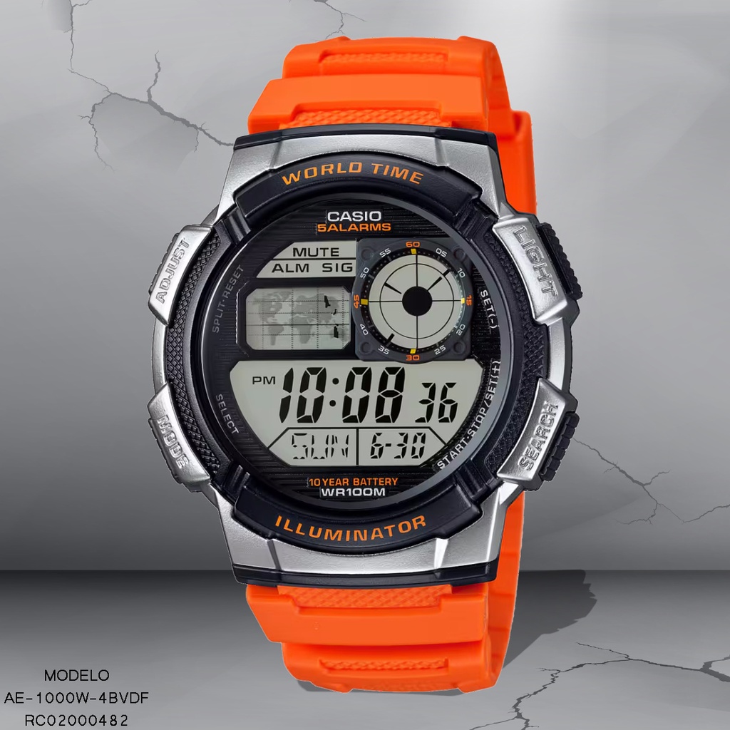 RELOJ CASIO DIGITAL AE-1000W-4BVDF RESINA ANARANJADA