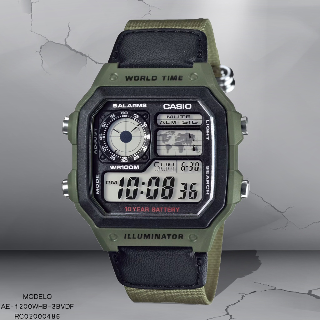 RELOJ CASIO DIGITAL AE-1200WHB-3BVDF VERDE OLIVO