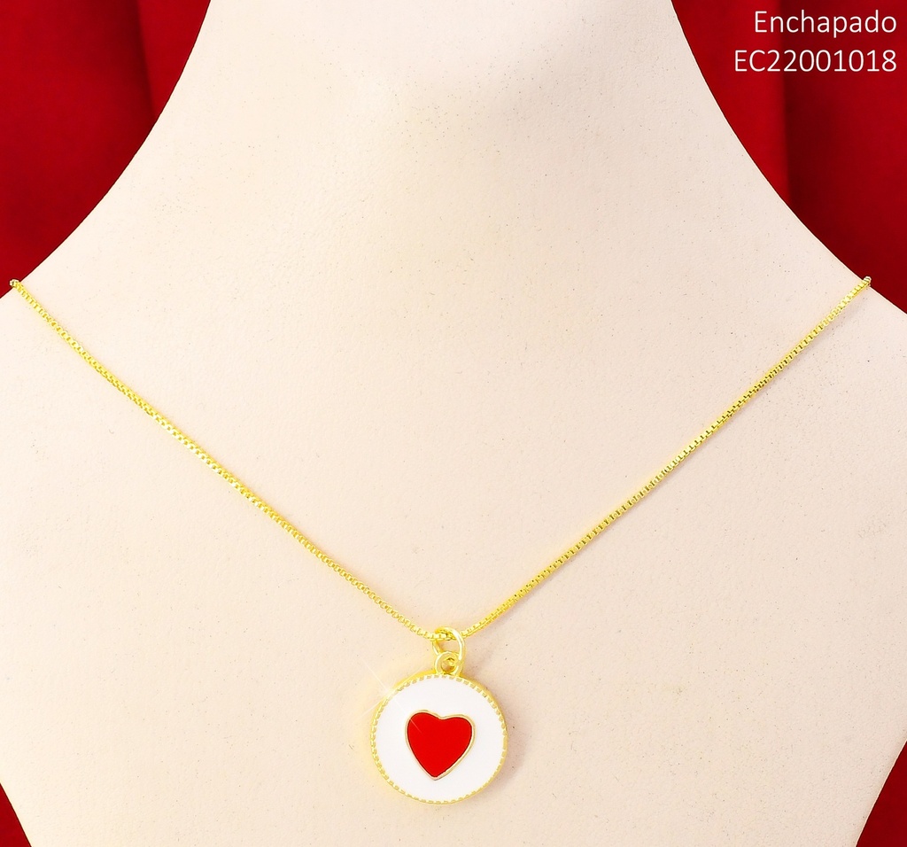 CADENA VENECIANA DORADA DIJE CIRCULO BLANCO / CORAZON ROJO CENTRO N5640-334