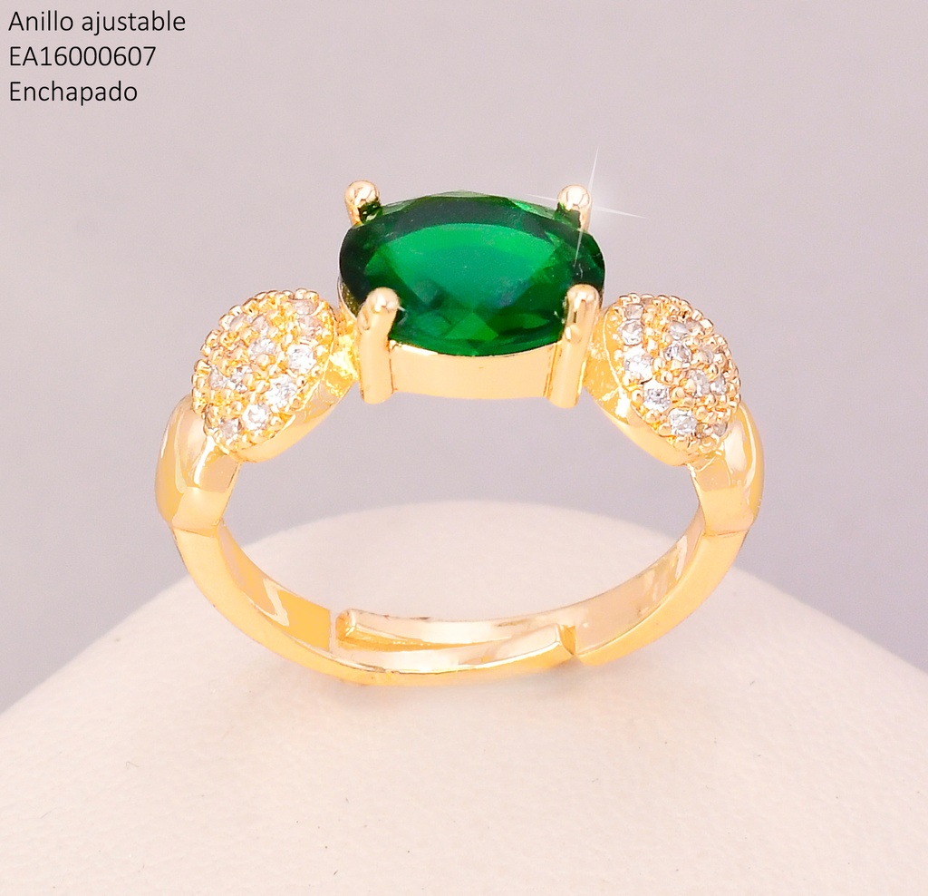 ANILLO DOR ZIRC. VERDE OVALADA /"O" ZIRC. LATERALES RE321-318