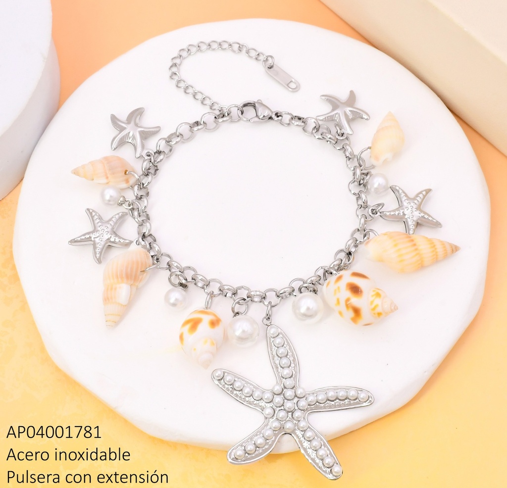 PULSERA PLATEADA ESTRELLA/CARACOL BA2301-45