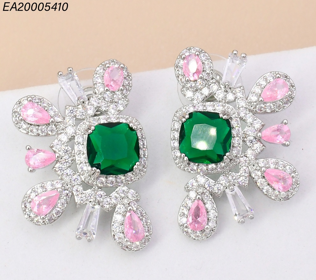 ARETES PLAT MEDIA FLOR ZIRC VERDE/ROSA/CRISTAL EE4387-6