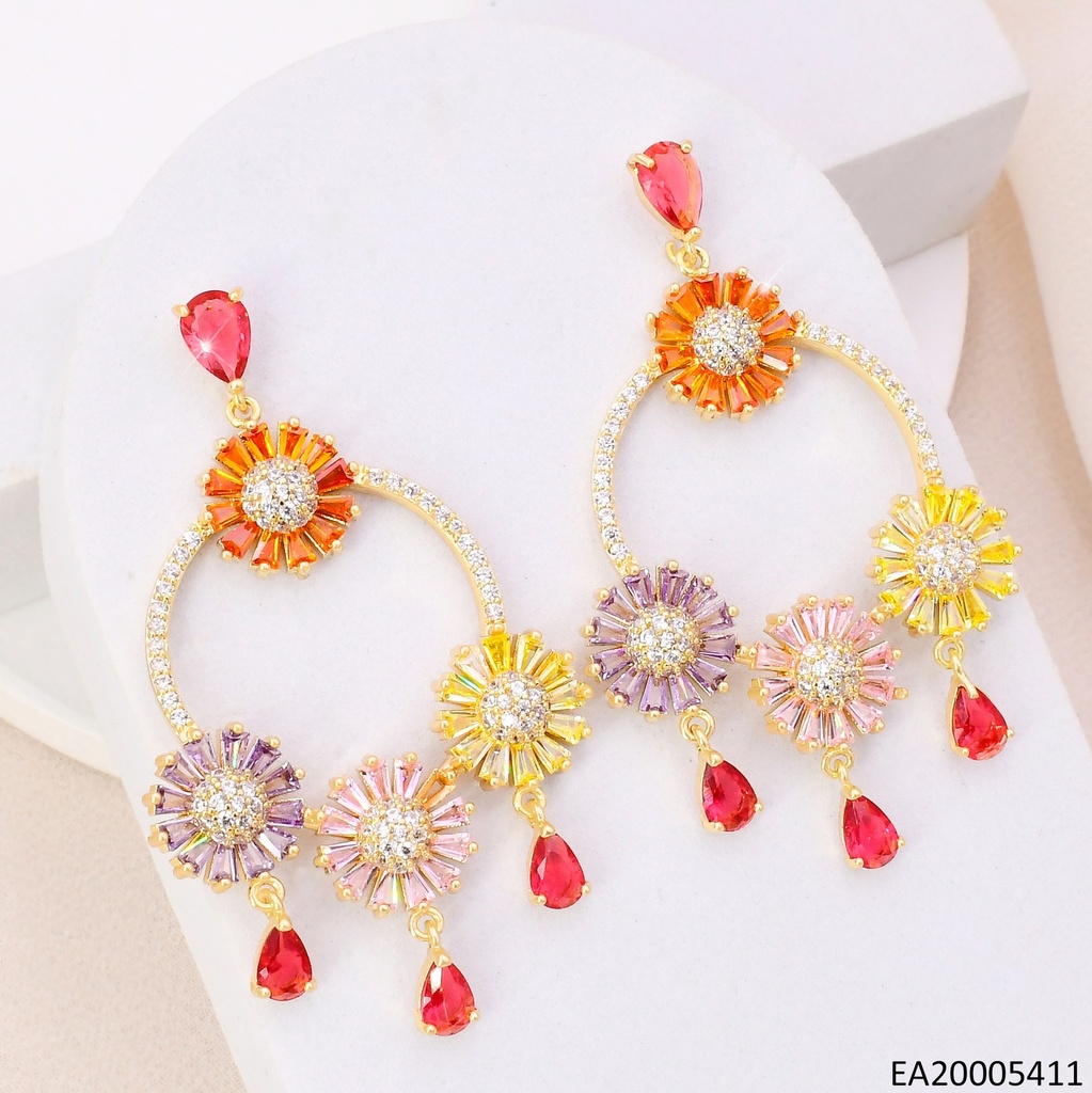 ARETES DORADO "O" FLOR ZIRC. GOTA EE4394-6