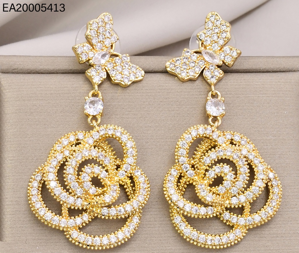 ARETES DORADOS COLGANTE FLOR ZIRCONIAS EE4396-6