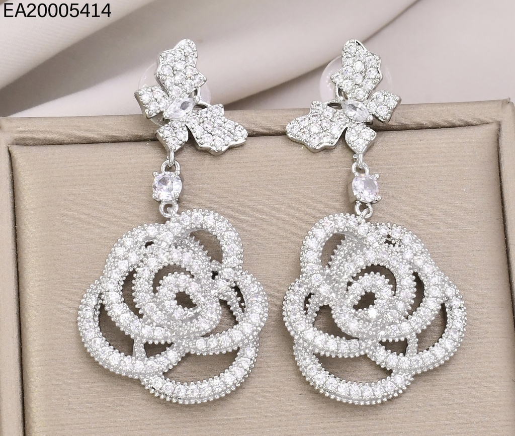 ARETES PLATEADO COLGANTE FLOR ZIRCONIAS EE4397-6