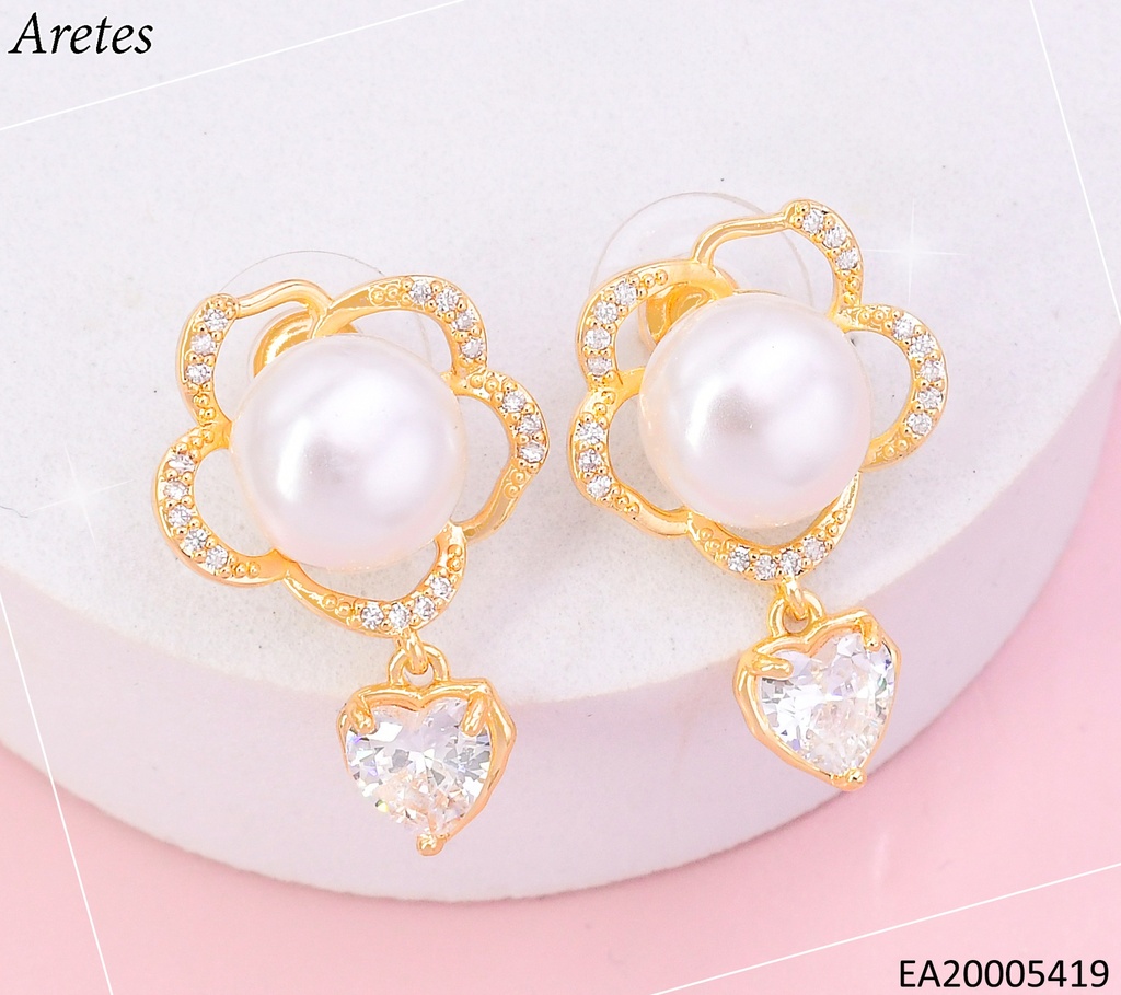 ARETES DORADO FLOR ZIRC/PERLA CORAZON EE4428-6
