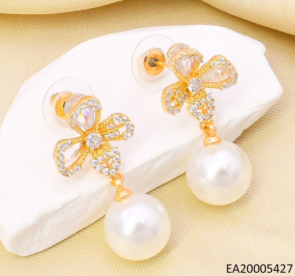 ARETES DORADOS FLOR ZIRC./PERLA COLG. EE4440-6