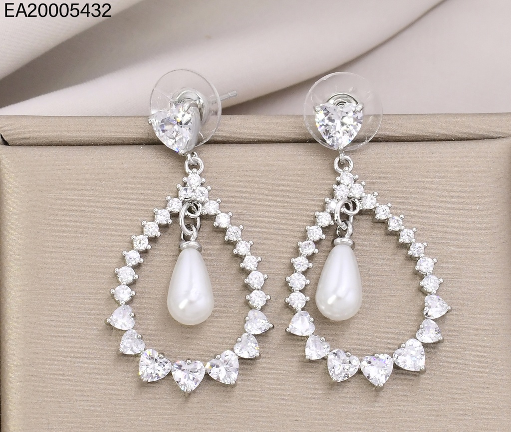 ARETES PLATEADOS GOTA ZIRC./PERLA EE4445-6