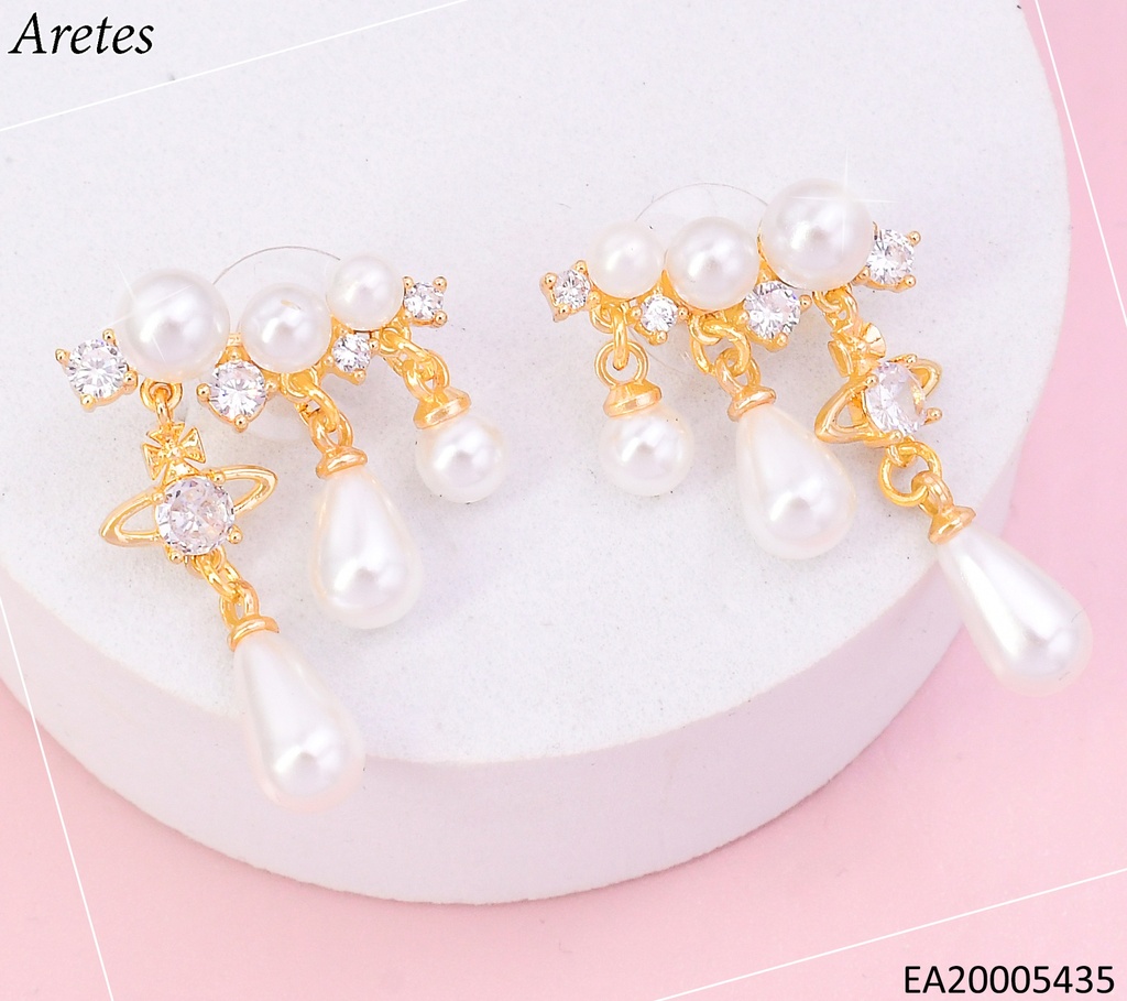 ARETES DORADOS COLG. LINEA PERLA/ZIRC. EE4448-6