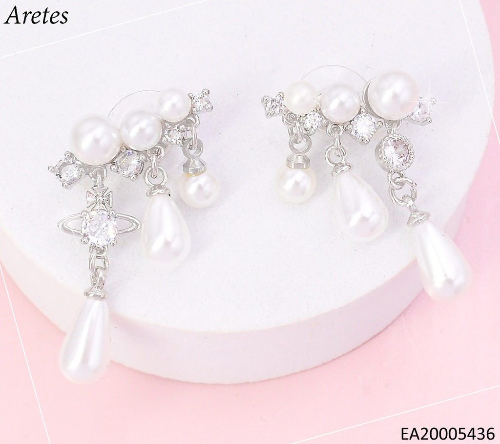ARETES PLATEADOS COLG. LINEA PERLA/ZIRC. EE4449-6
