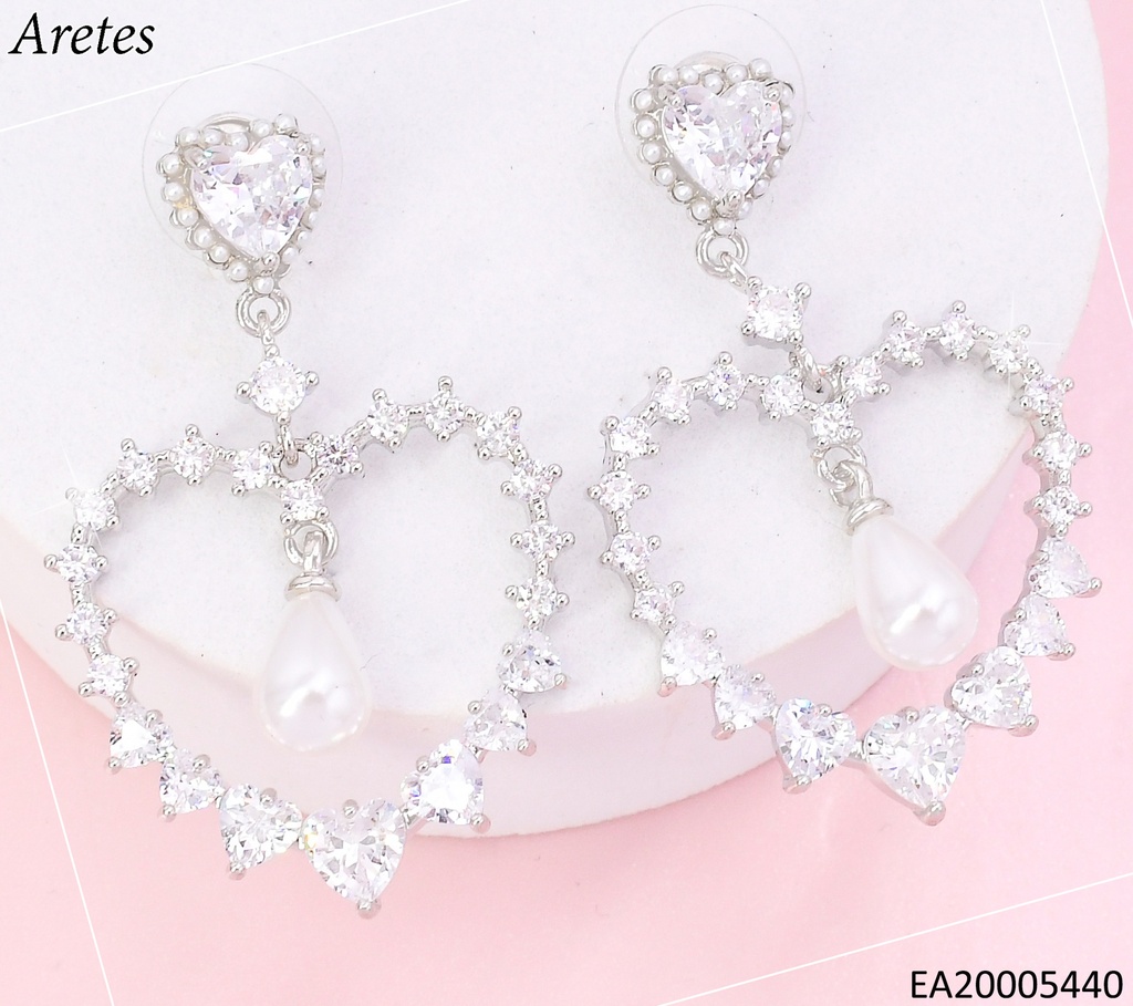 ARETES PLATEADOS CORAZON ZIRC./PERLA EE4461-6