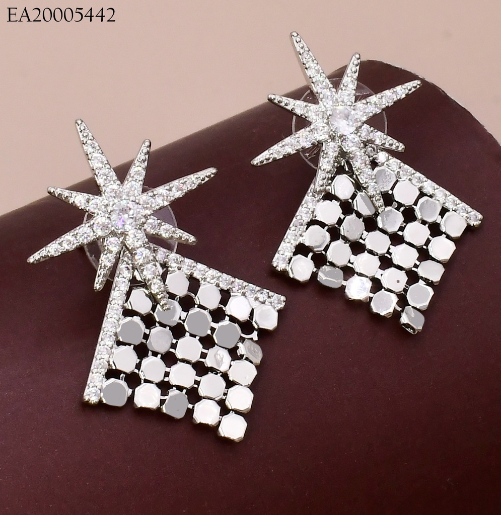 ARETES PLATEADOS ESTRELLA ROMBO ZIRC. EE4467-6