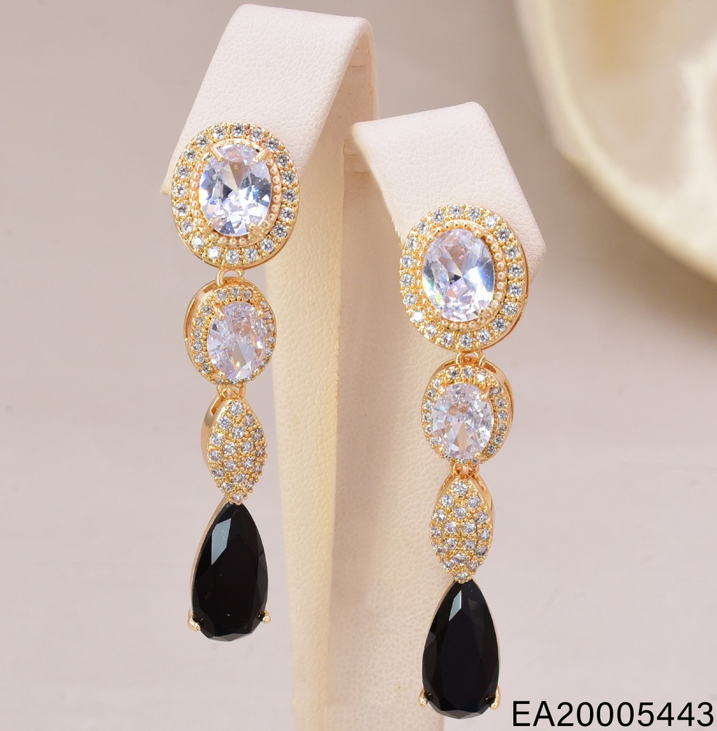 ARETES DORADOS "O" ZIRC. GOTA COLG. NEGRA EE4474-6