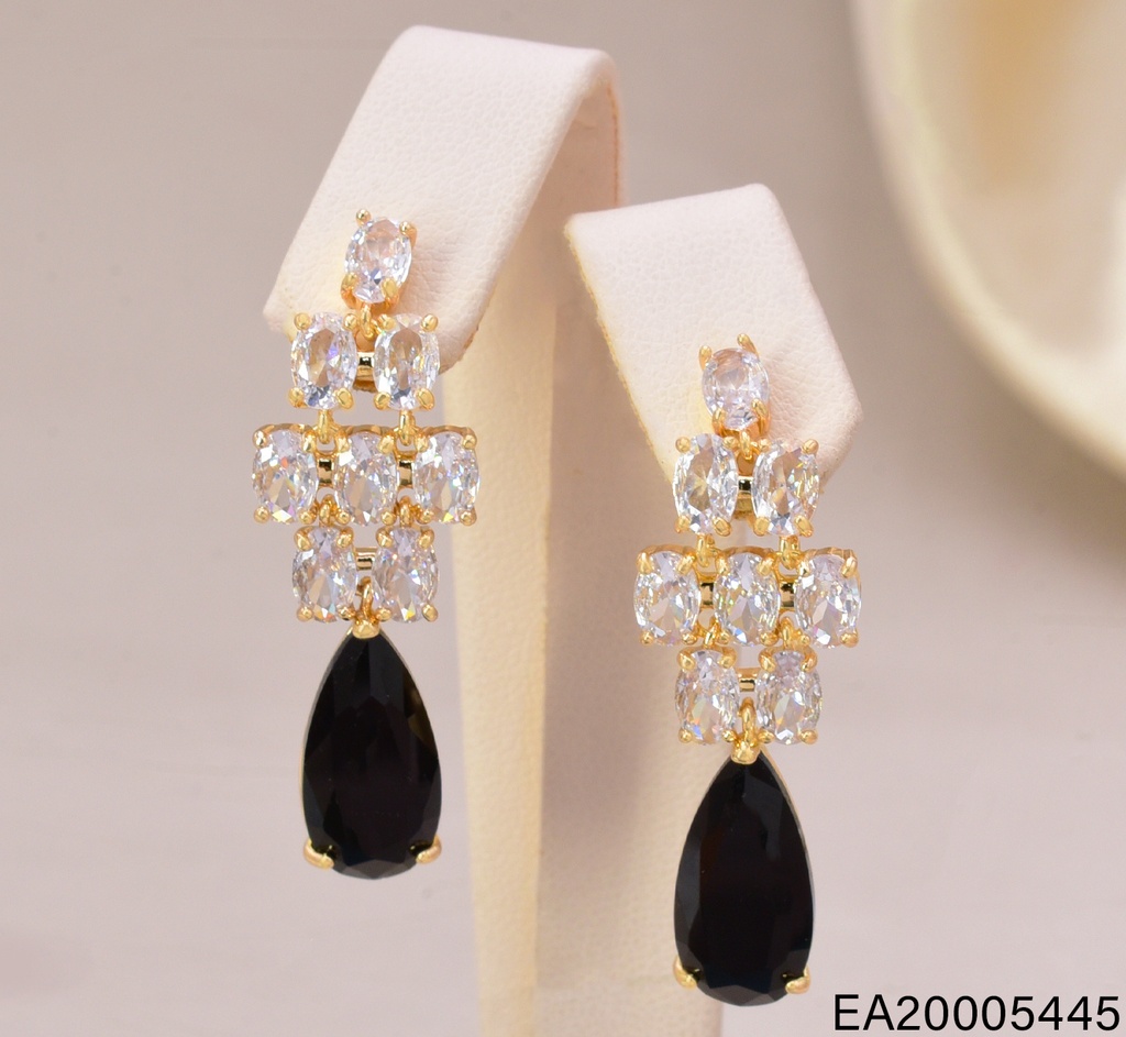 ARETES DOR ZIRC OVALADAS/GOTA NEGRA EE4476-6