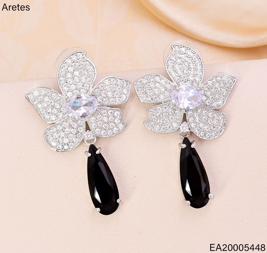 ARETES PLAT.FLOR ZIRC. C/GOTA NEGRA EE4479-6