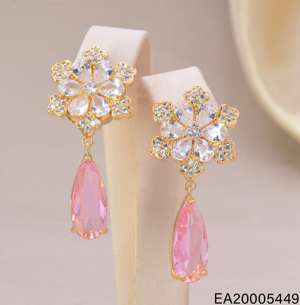 ARETES DORADOS FLOR ZIRC./GOTA ROSADA EE4482-6