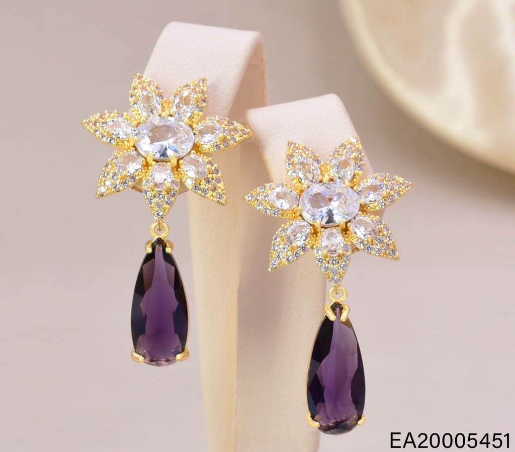 ARETES DORADO FLOR ZIRC./GOTA MORADA EE4512-6