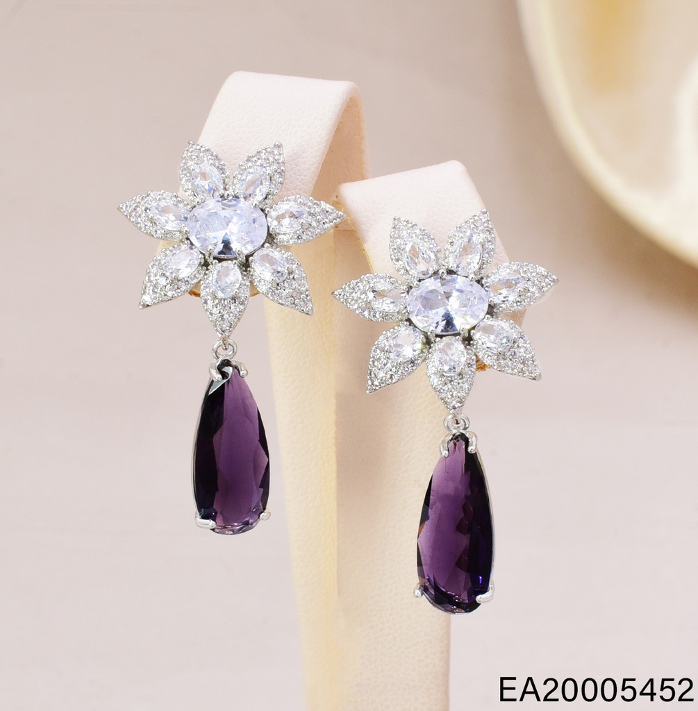 ARETES PLATEADOS FLOR ZIRC./GOTA MORADA EE4513-6
