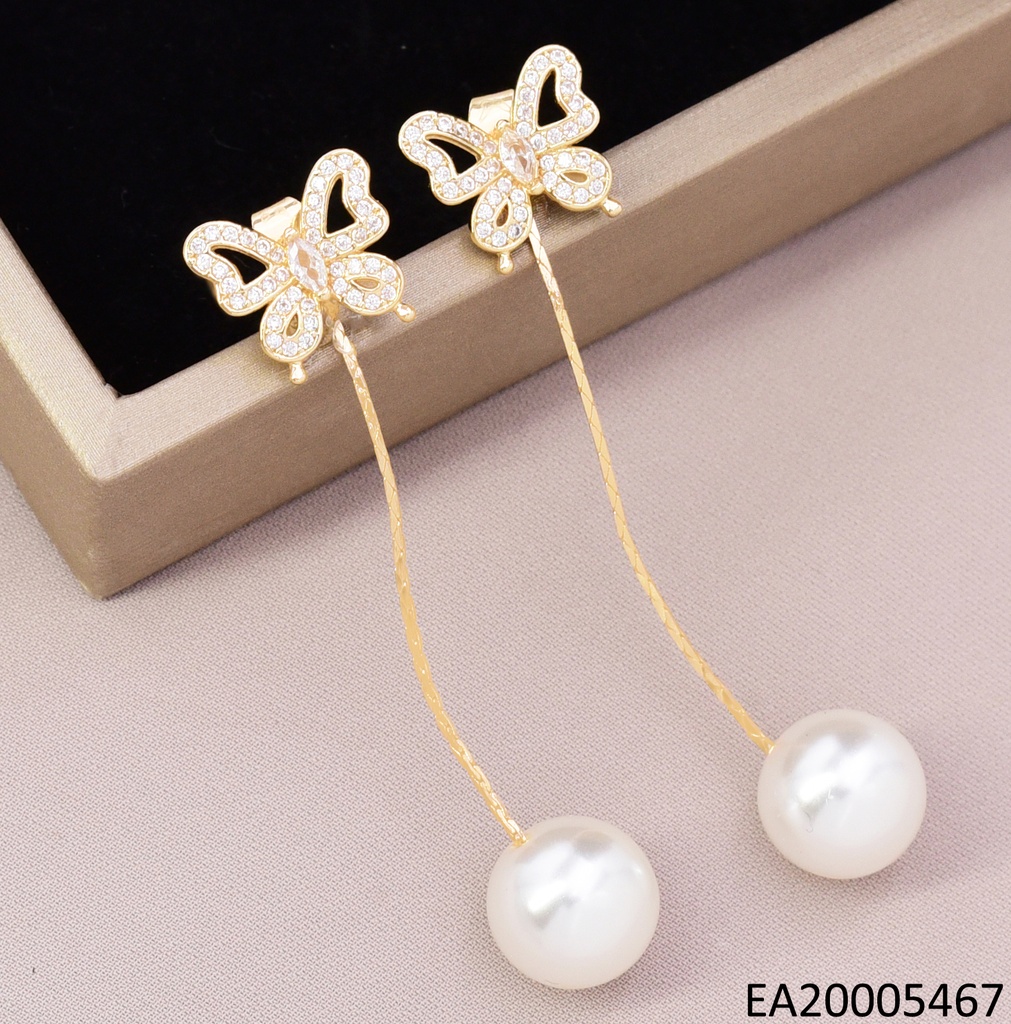 ARETES DOR MARIPOSA ZIRC/PERLA COLG. EE4648-6