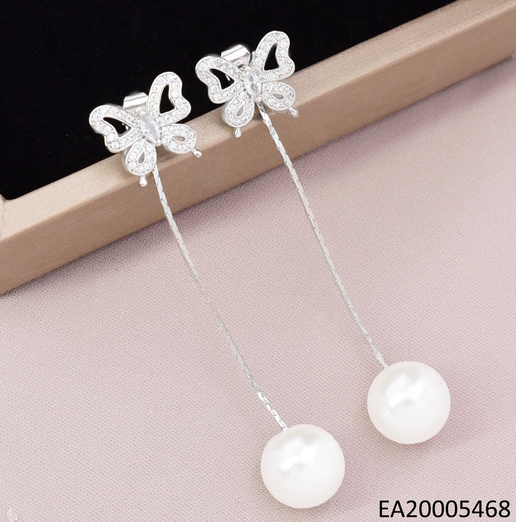 ARETES PLAT. MARIPOSA ZIRC./PERLA COLG. EE4649-6