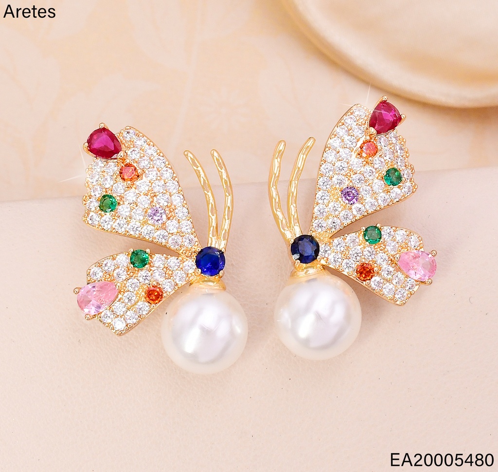 ARETES DOR. MARIPOSA/PERLA ZIRC. EE4722-6