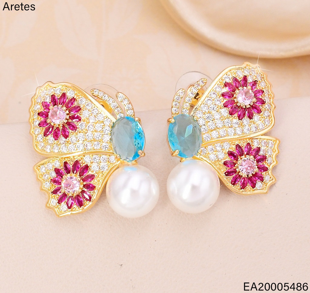 ARETES DOR. MARIPOSA ZIRC./PERLA EE4732-6