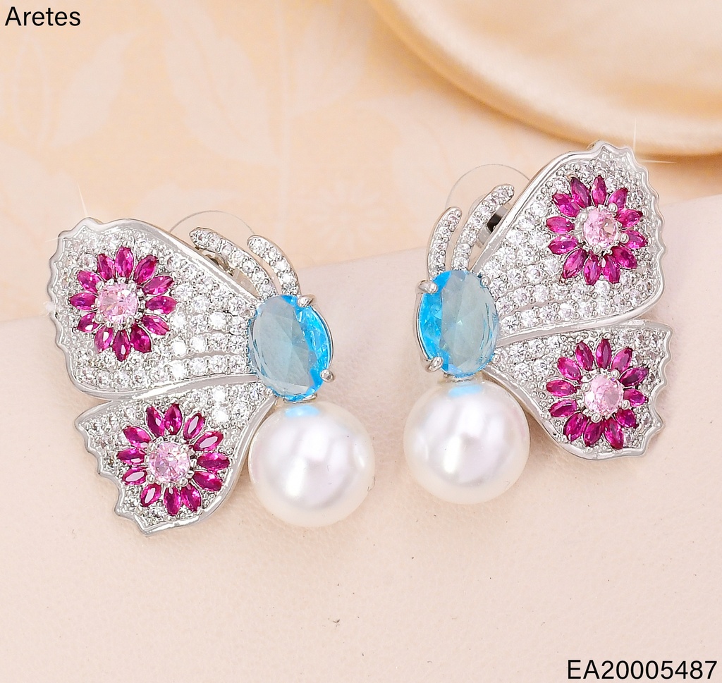 ARETES PLAT.MARIPOSA ZIRC./PERLA EE4733-6
