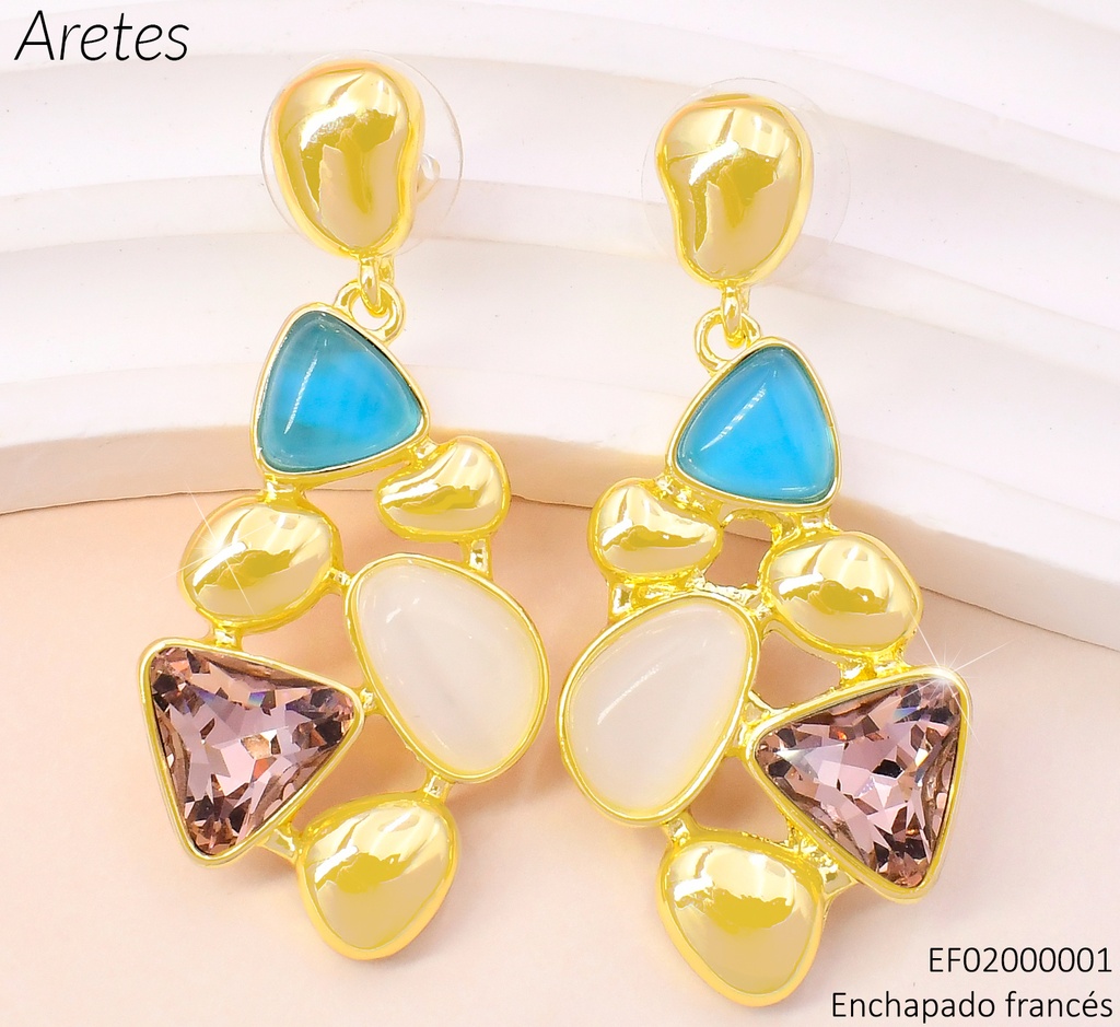 ARETES FORMA DE GOTA RELLENA PIEDRAS NAT/DOR. T116205E-003