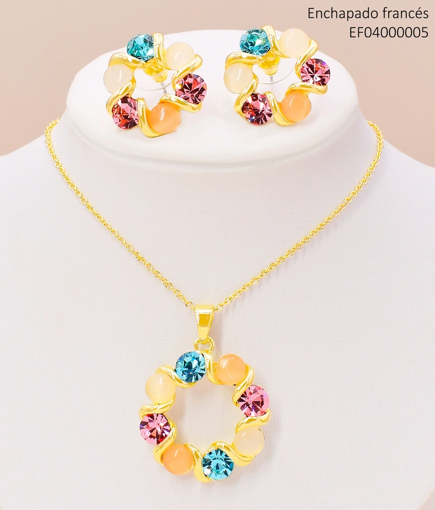 SET 8 PIEDRAS EN CIRCULO C/LINEA DORADA T112351A-001