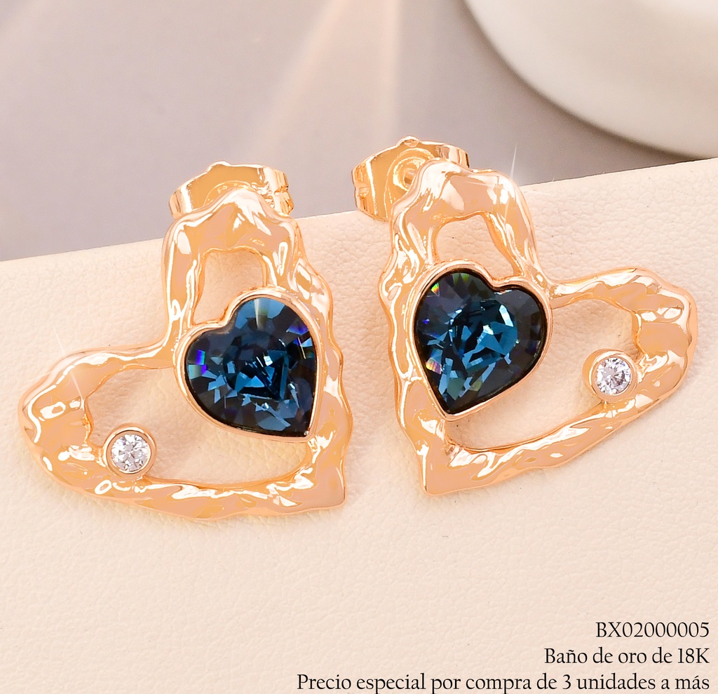 ARETES BAÑO DE ORO 18K XUPING CROQUI CORAZON CORRUG./💙E0001364105 (X)