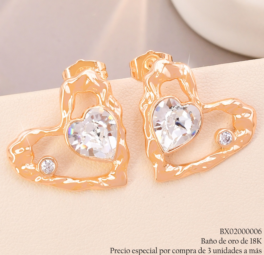 ARETES BAÑO DE ORO 18K XUPING CROQUI CORAZON CORRUG./SURT.(X)