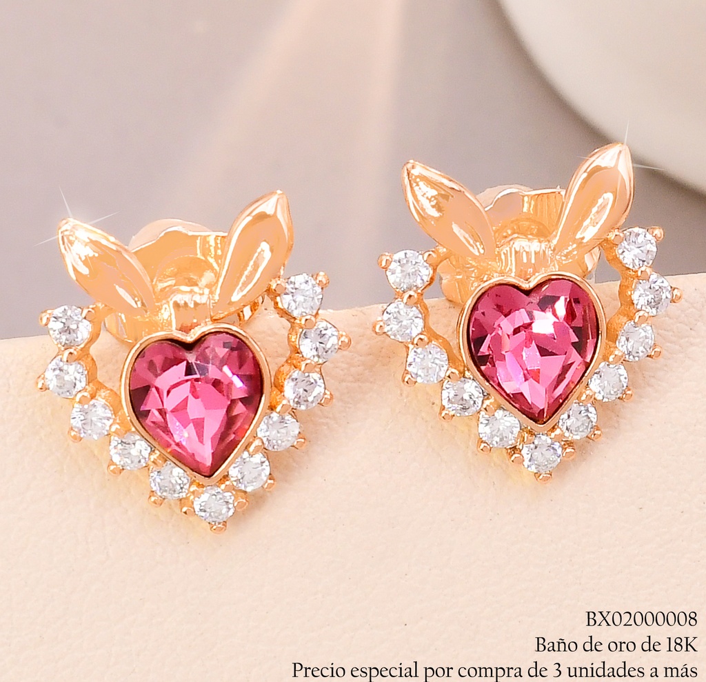 ARETES BAÑO DE ORO 18K XUPING CROQUI CORAZON ZIRC.C/OREJAS-🩷ZEXX-0146 (X)