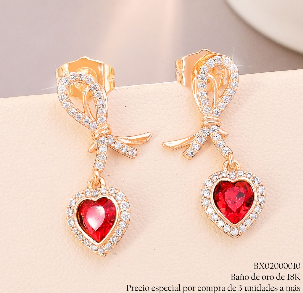 ARETES BAÑO DE ORO 18K XUPING LAZO ZIRC.C/CORAZON❤️ JEYX-7890 (X)