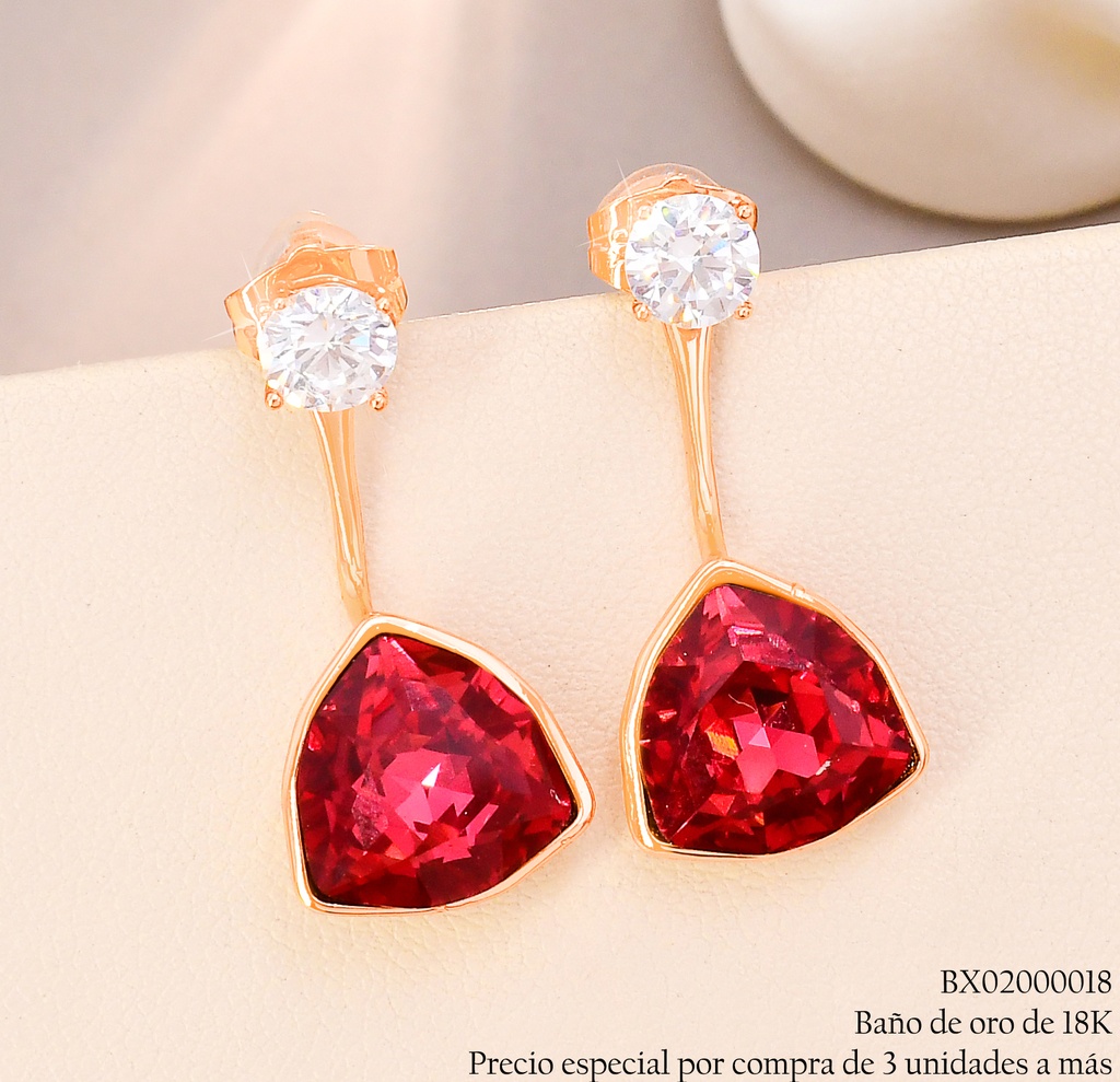 ARETES BAÑO DE ORO 18K XUPING ZIRC.RD-ZIRC.GR.TRIANG.ROJA (X)