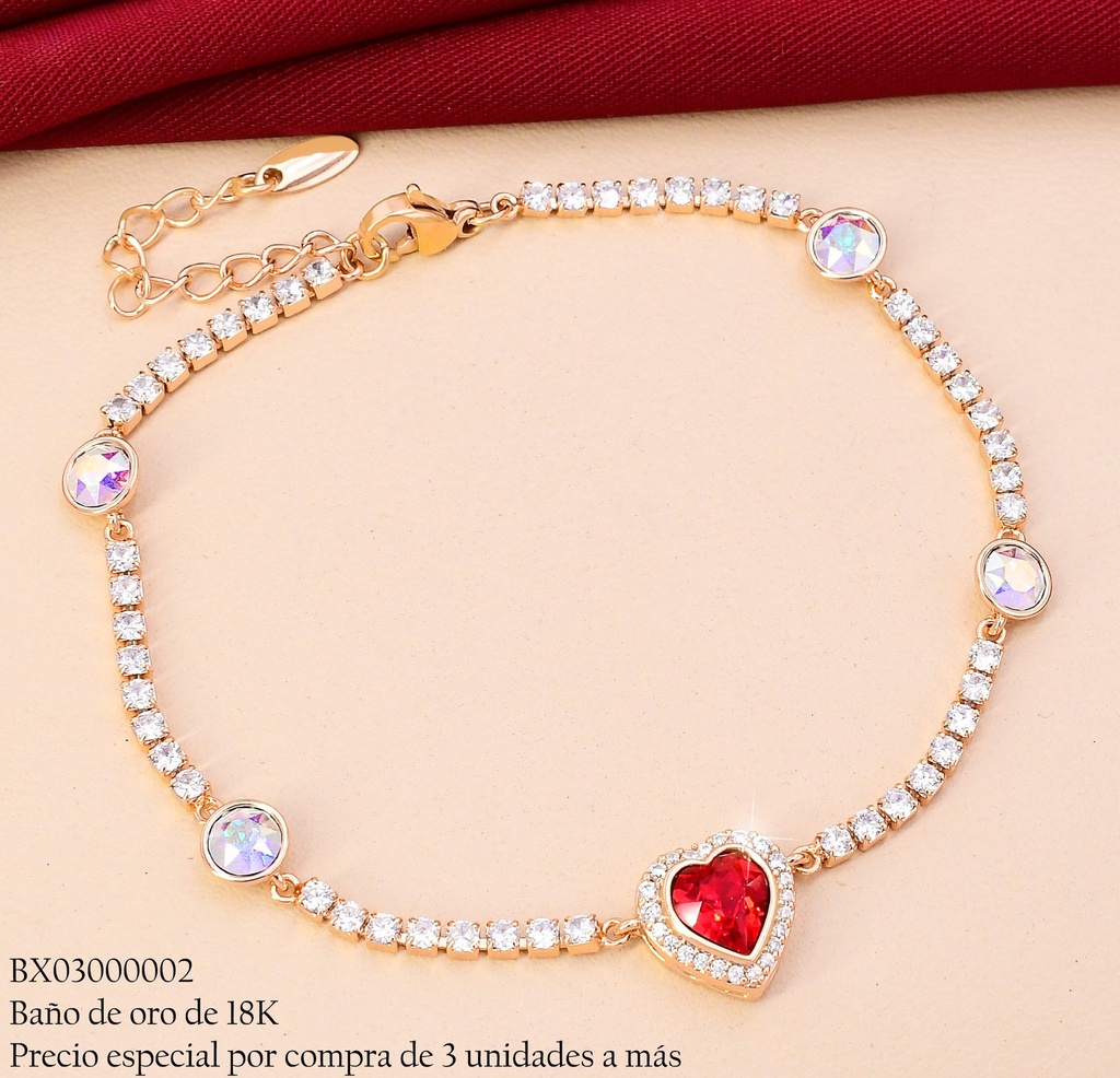PULSERA BAÑO DE ORO 18K. XUPING ZIRC.RD C/CORAZON❤️ CENTRO JBYX-0208 (X)