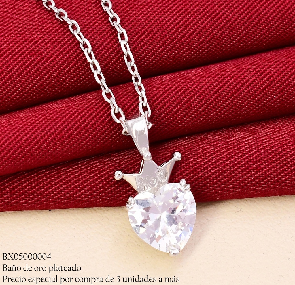 CADENA BAÑO PLATEADO DIJE COAZON ZIRC/ CORONA X1501-1 XUPING