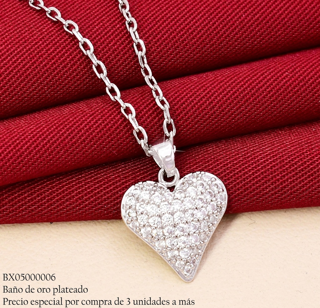 CADENA BAÑO PLATEADO  CORAZON ZIRC. X1355-1 XUPING