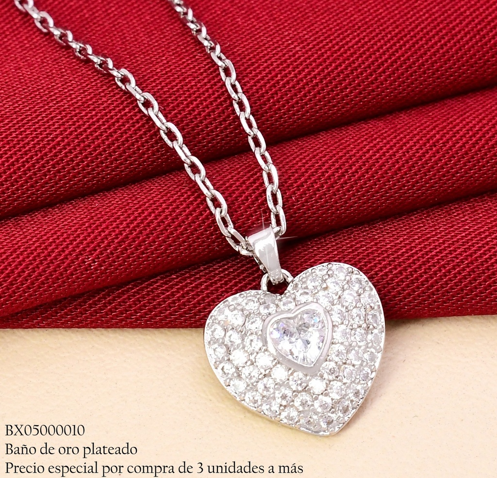 CADENA BAÑO PLATEADO  DIJE CORAZON ZIRC. X1518-1 XUPING