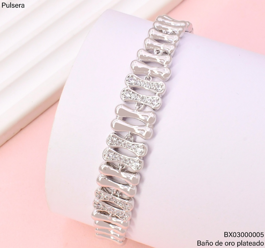 PULSERA BAÑO PLATEADO ESLABONES HUESITOS UBYX-6144-17CM (X) XUPING