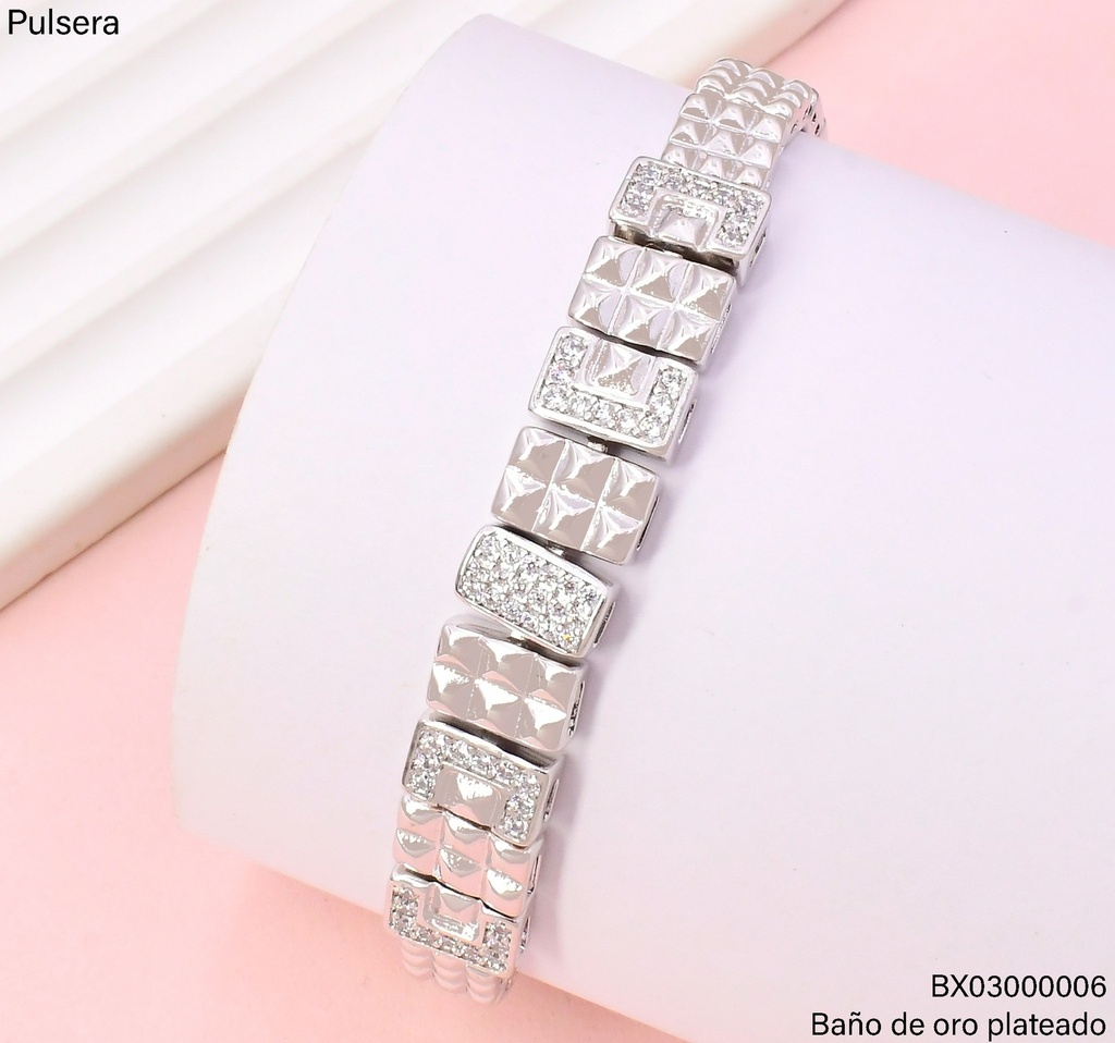 PULSERA BAÑO PLATEADO ESLAB. CUADROS UBYX-5867-17+2CM (X) XUPING