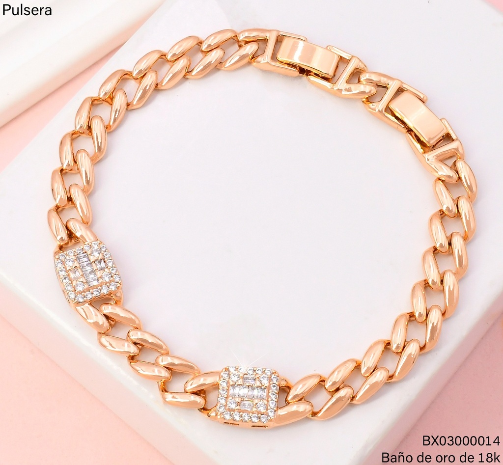 PULSERA BAÑO DE ORO 18K. XUPING MARTILL/2 CUADROS ZIRCX001105081 (X)