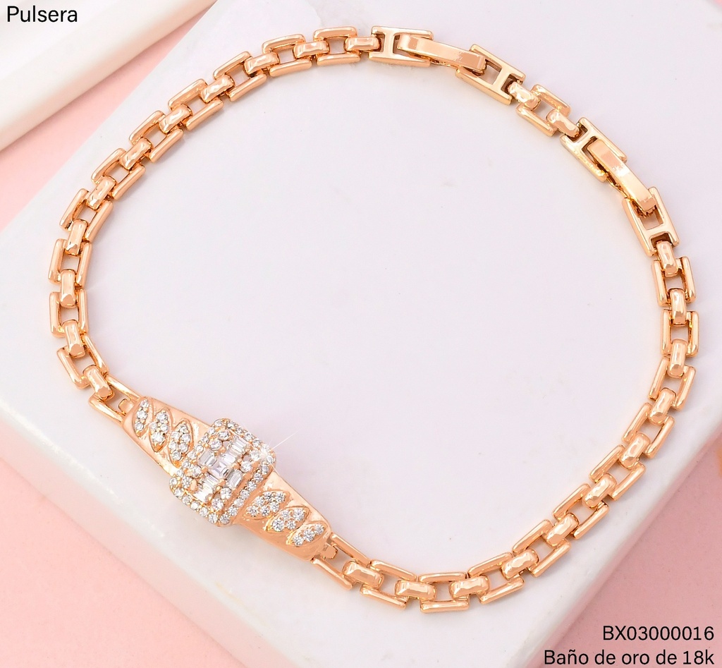 PULSERA BAÑO DE ORO 18K. XUPING ESLAB.CUADROS/ZIRC.X001033329 (X)
